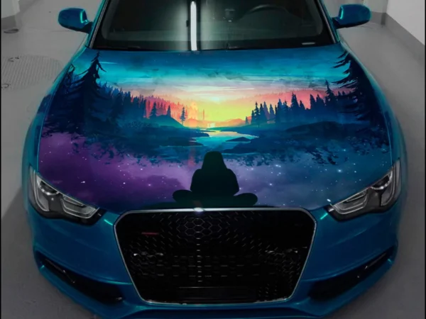 🌄🧘‍♀️ Sunset Meditation Forest Car Hood Wrap