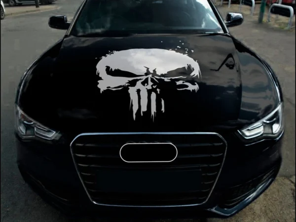 💀🔥 The Punisher Distressed Skull Car Hood Wrap