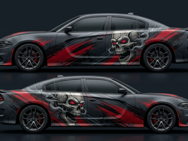 💀💥 Aggressive Skull Car Wrap - Unleash Pure Rage