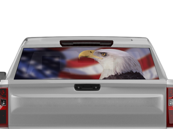 American flag eagle perforated rear window decal graphics compatible with Chevrolet Silverado
