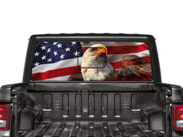 American flag eagle perforated rear window decal graphics compatible with Jeep Gladiator JT