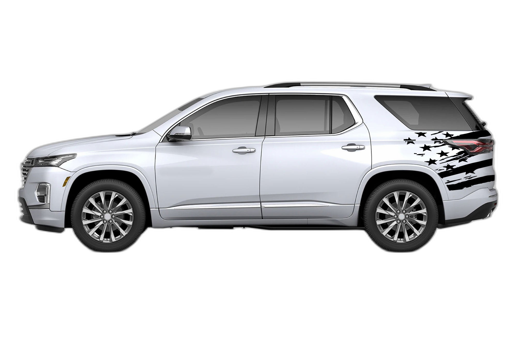 Back shredded US flag graphics decals compatible with Chevrolet Traverse 2018-2023