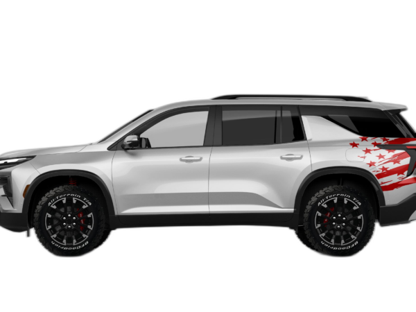 Back shredded US flag graphics decals compatible with Chevrolet Traverse