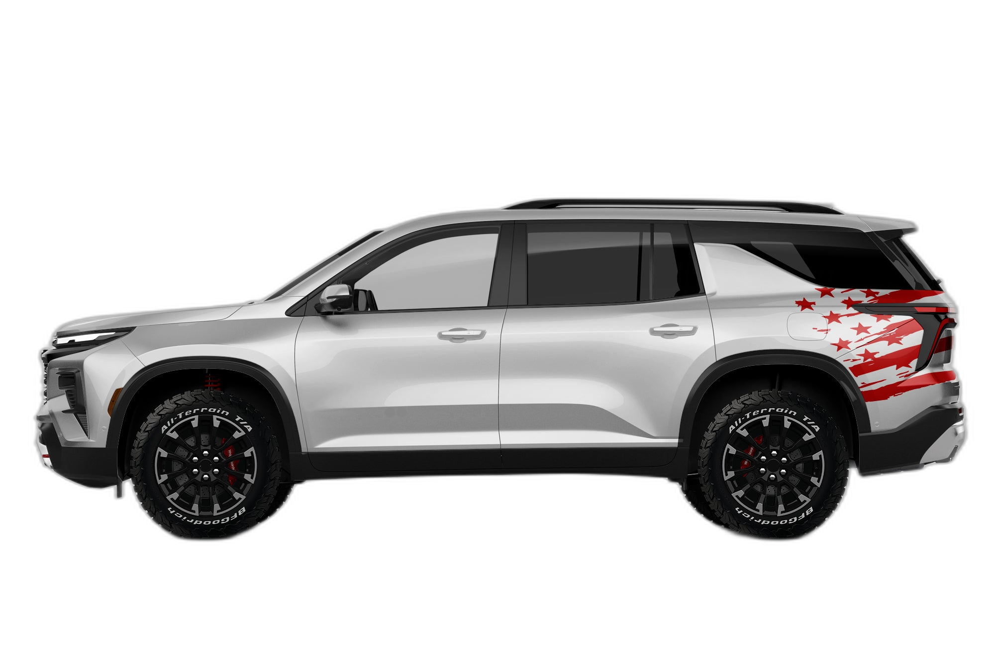 Back shredded US flag graphics decals compatible with Chevrolet Traverse