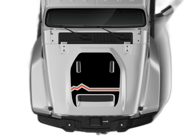 Blackout hood with mountain line graphics decals compatible with Jeep Gladiator JT Mojave