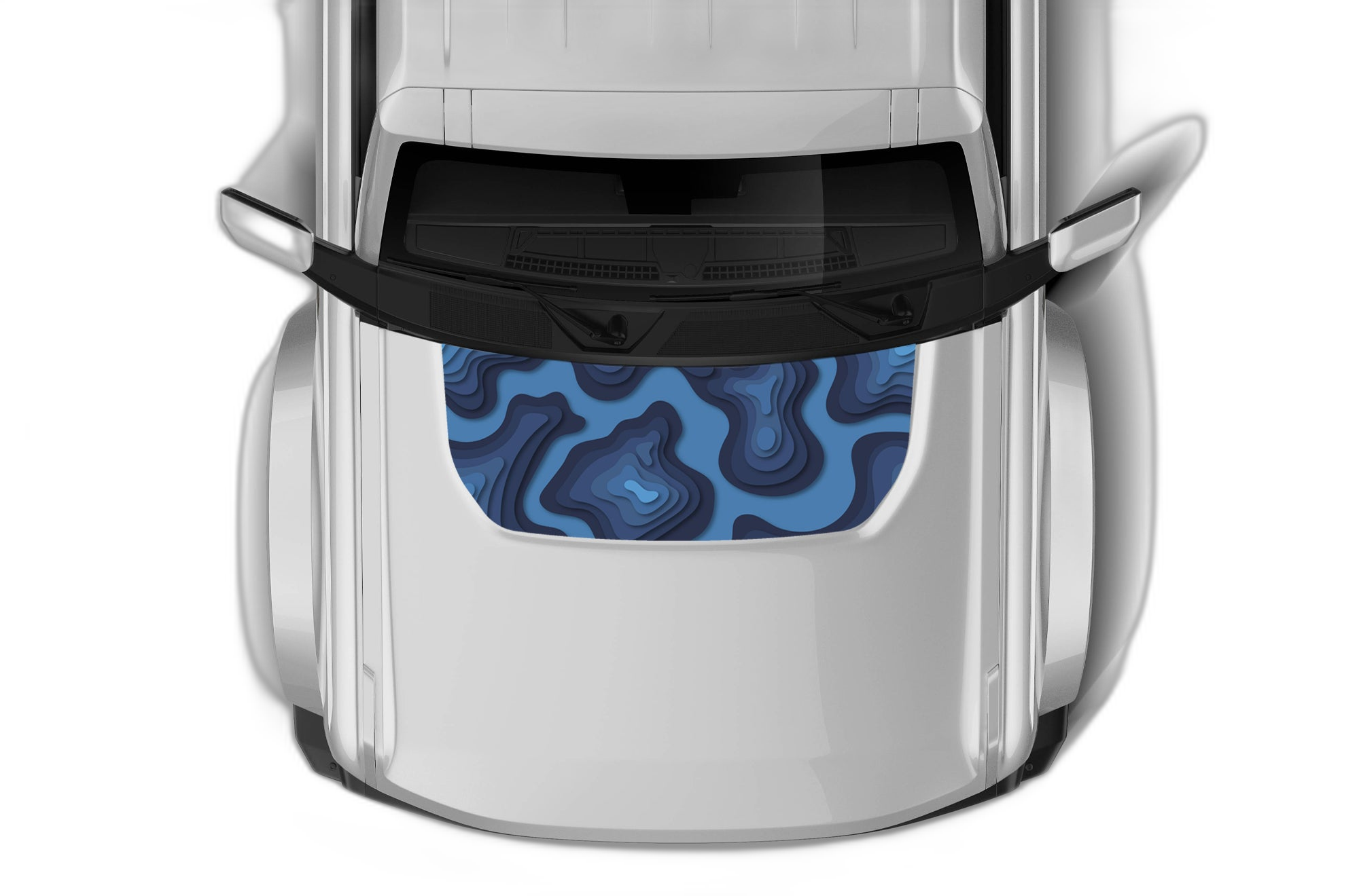 Blue topographic print hood graphics decals compatible with Ford Bronco