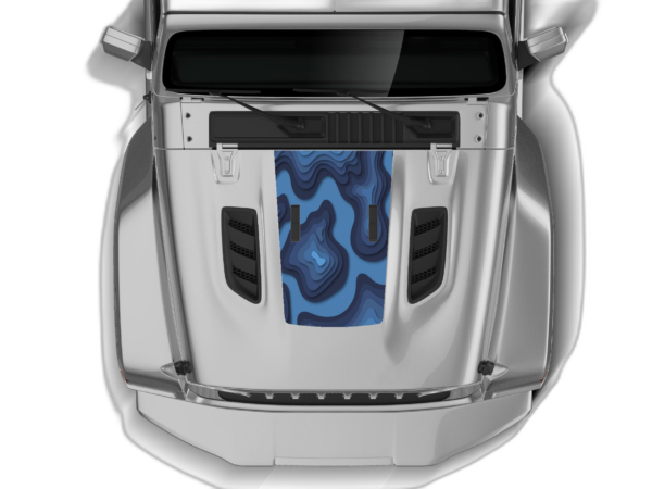 Blue topographic print hood graphics decals compatible with Jeep Gladiator JT Rubicon