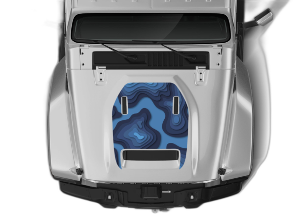 Blue Topographic print hood graphics decals compatible with Jeep Gladiator JT Mojave