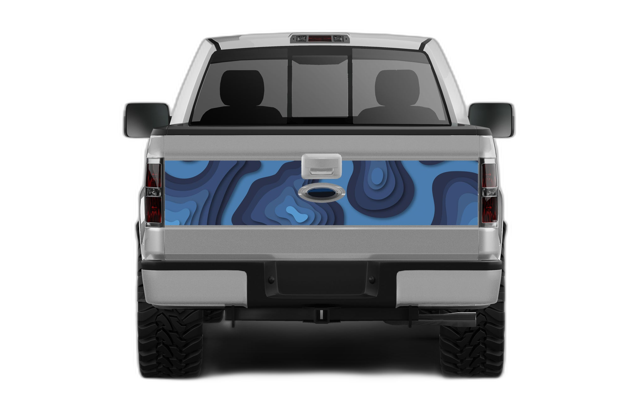 Blue Topographic Print Style Hood and Tailgate Decals Graphics for Ford F150 2009-2014 - Image 2