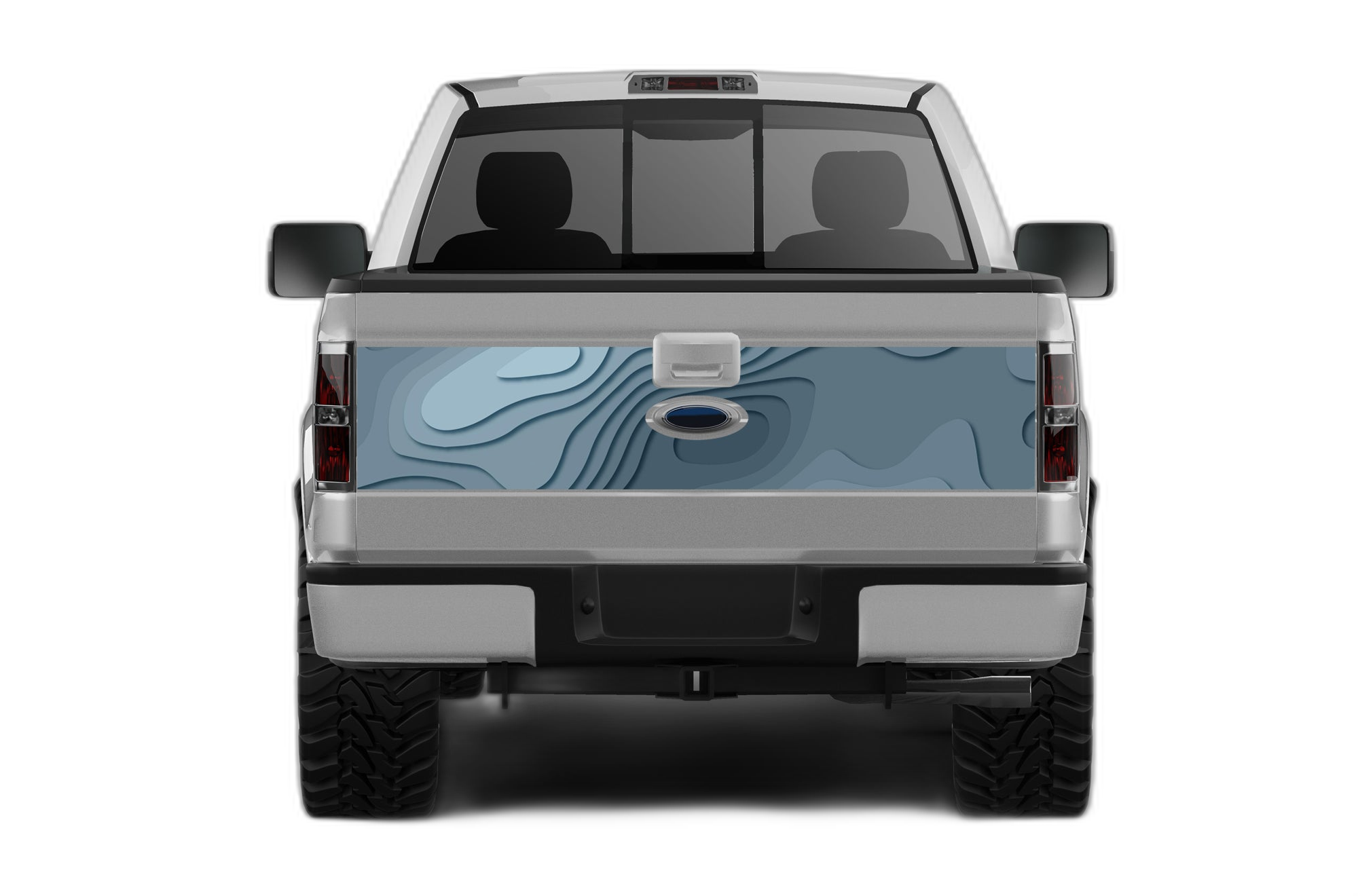 Blue Topographic Print Style Hood and Tailgate Decals Graphics for Ford F150 2009-2014 - Image 3