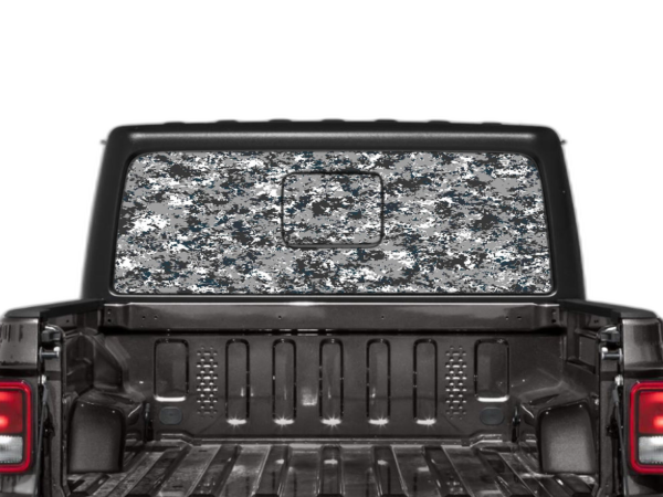 Camo perforated rear window decal graphics compatible with Jeep Gladiator JT