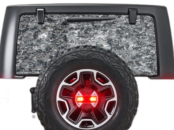 Camo perforated rear window decal graphics compatible with Jeep Wrangler JL