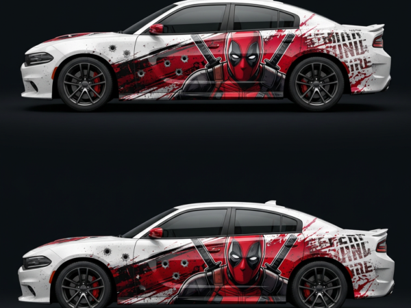 🔫💥 Deadpool Battle Scarred Car Wrap