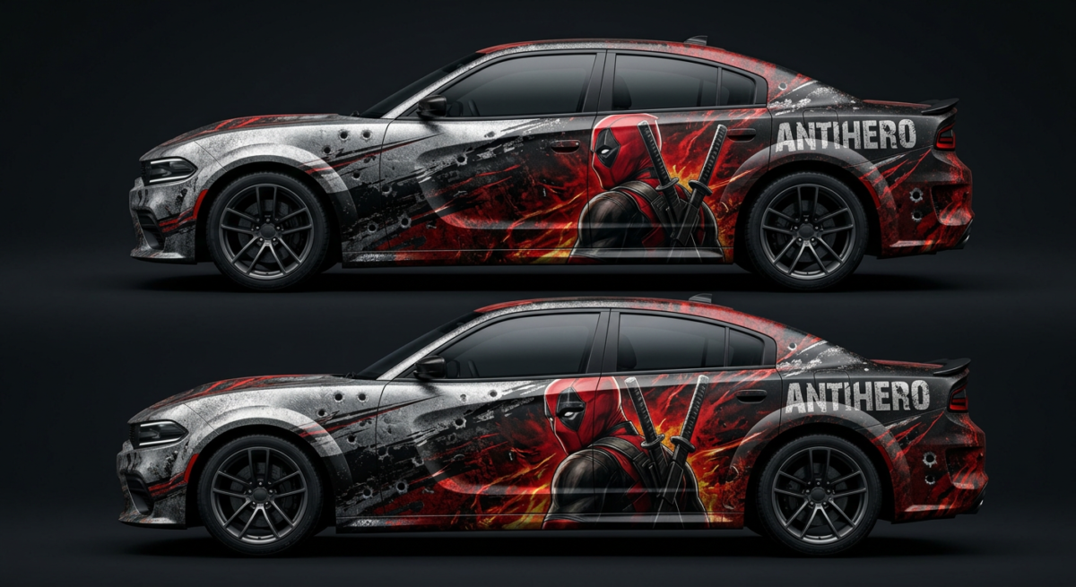 🛡️ Deadpool Armored Car Wrap - Bullet Hole Decals-