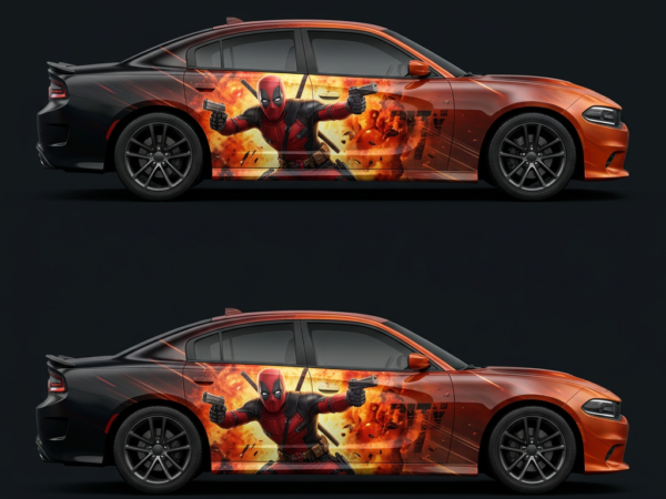 🔥💥 Deadpool On Fire Car Wrap - Ignite the Chaos