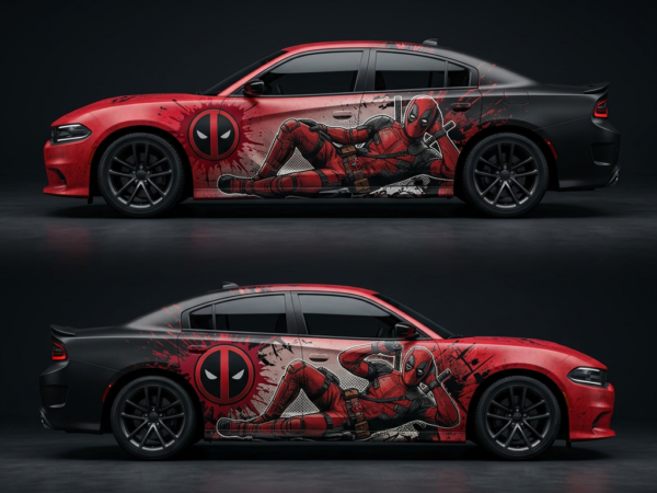 🔴🔫 Deadpool Splatter Car Wrap - Red Hot Chaos