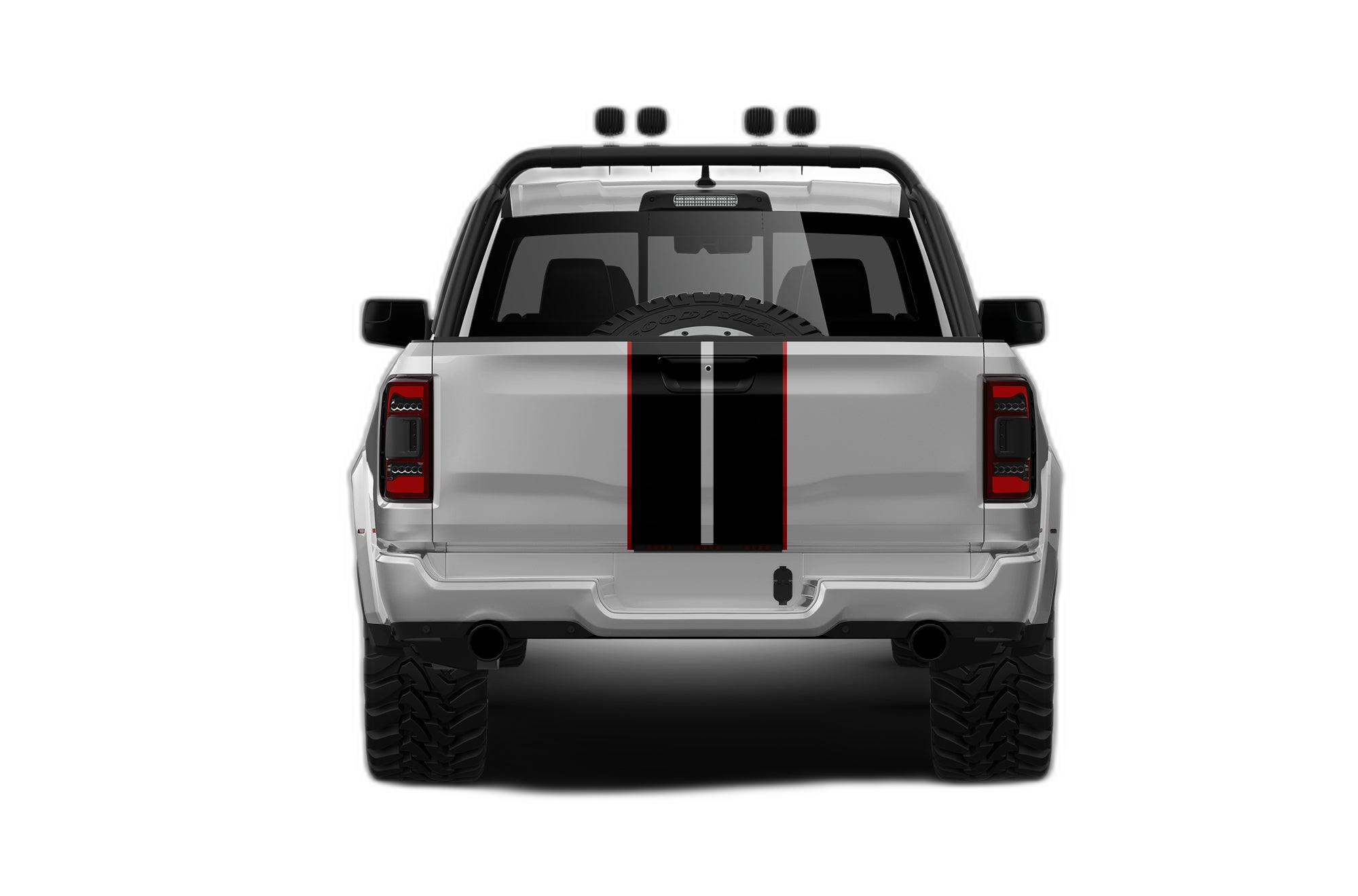 Dual rally racing stripes with pinstriping decals graphics compatible with Dodge Ram TRX - Image 2