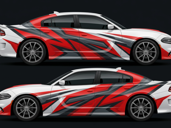 ⚡️🏁 Dynamic Red & Black Racing Car Side Wrap