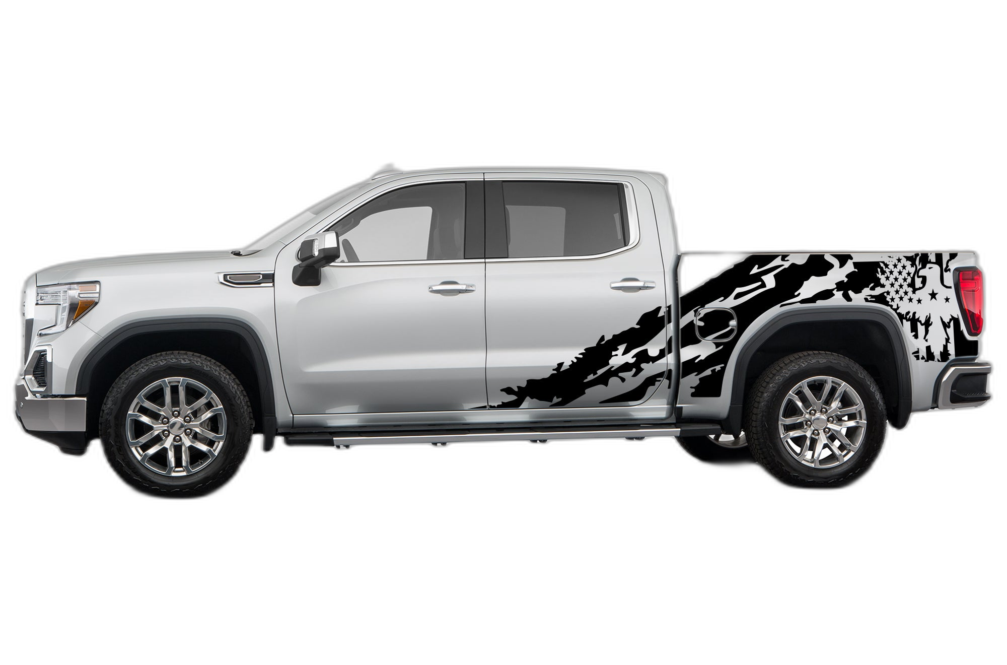 Eagle flag shredded decals graphics compatible with GMC Sierra