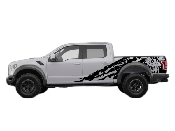 Eagle flag shredded side decals graphics compatible with Ford F150 Raptor 2017-2020