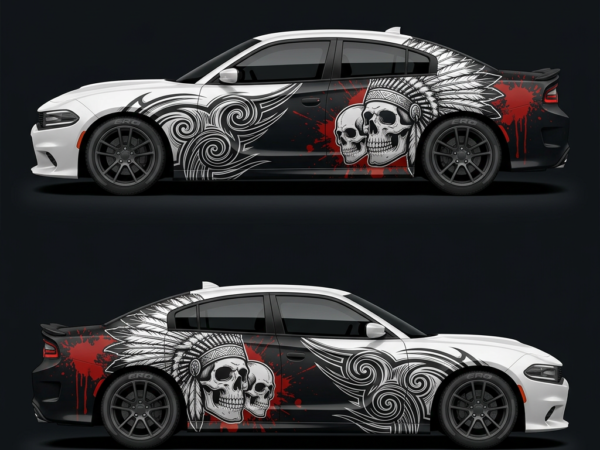 💀 Feather Tribal Skull Car Wrap - Ancient Power