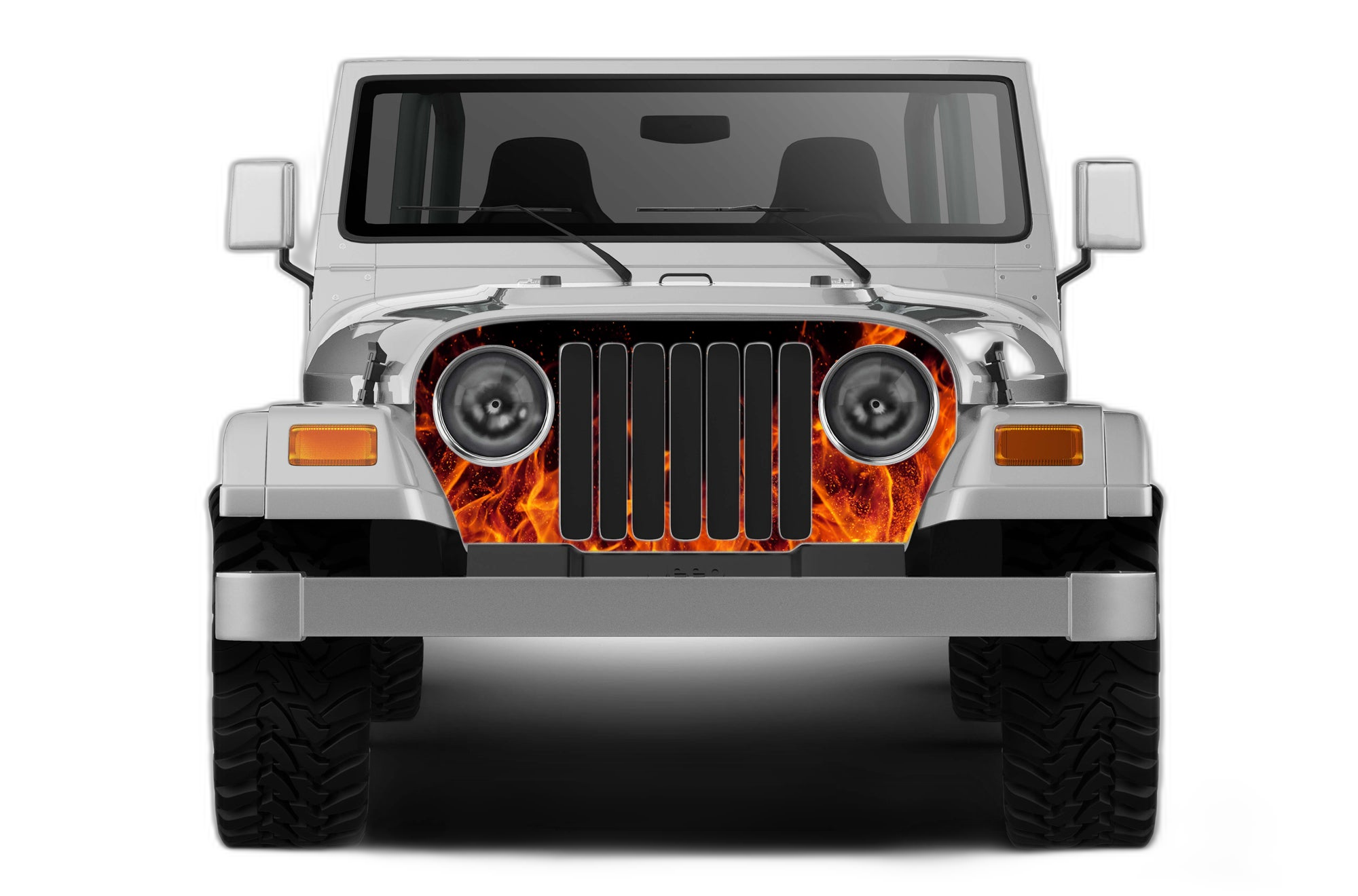 Flames print grille graphics decals compatible with Jeep Wrangler TJ