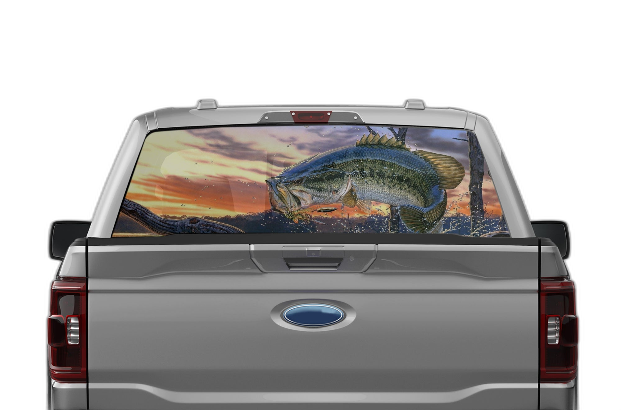 Largemouth bass perforated rear window decal graphics compatible with Ford F150
