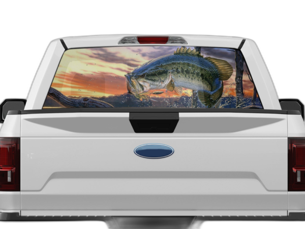Largemouth bass perforated rear window decal graphics compatible with Ford F150 2015-2020