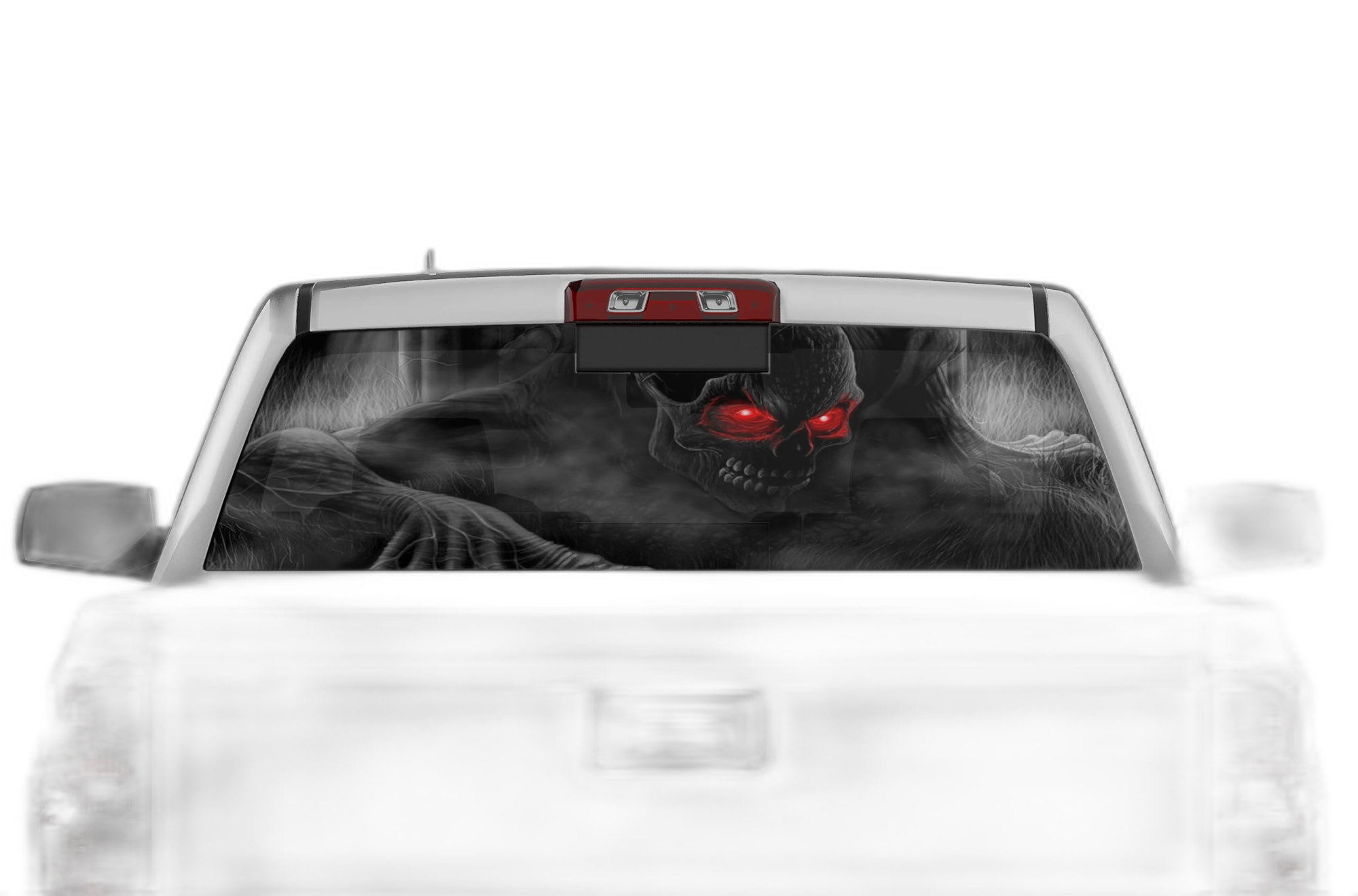 Ghost skull perforated rear window decal graphics compatible with Chevrolet Silverado 2014-2018