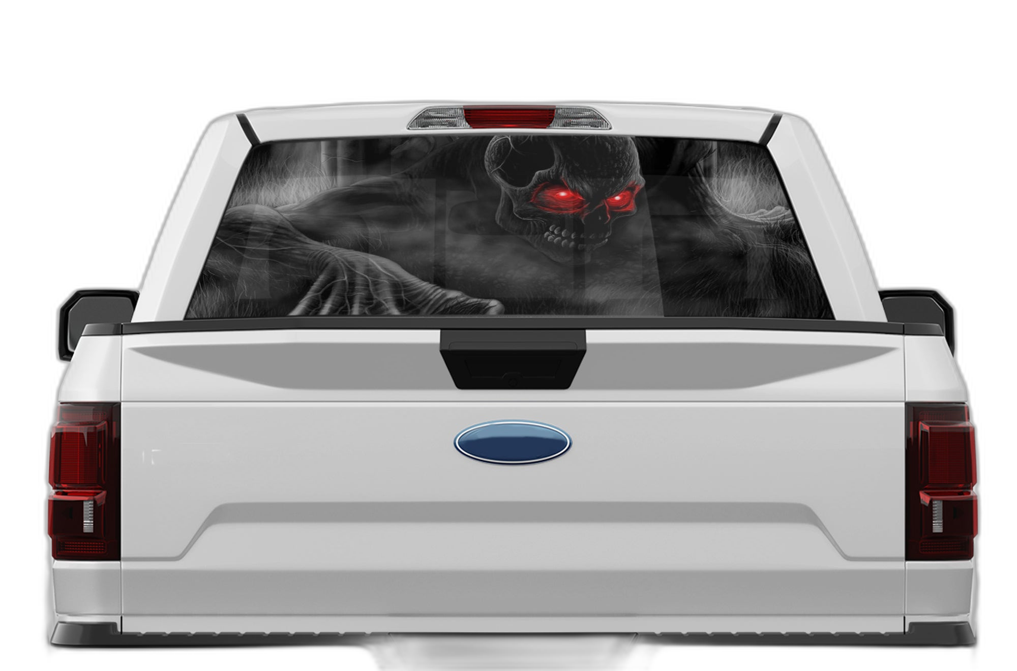 Ghost skull perforated rear window decal graphics compatible with Ford F150 2015-2020