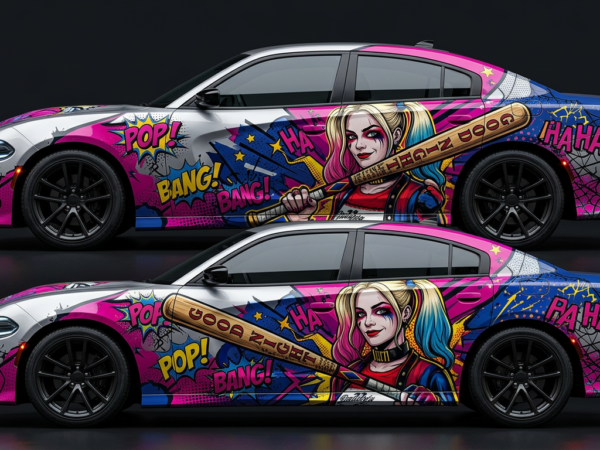 ⭐💖 Harley Quinn Art Car Wrap - Unleash the Mayhem