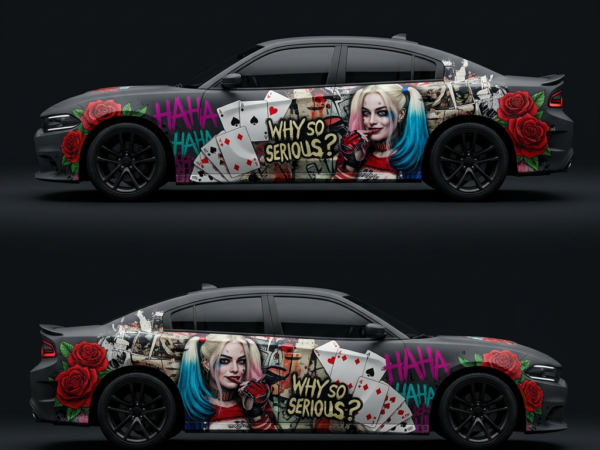 🃏🌹 Harley Quinn Car Wrap - Cards & Roses