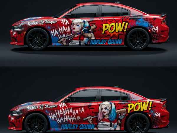 💥 Harley Quinn POW! Car Wrap - Smash the Road