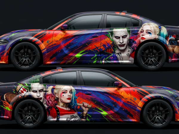 🎨🤡 Joker & Harley Quinn Abstract Car Wrap