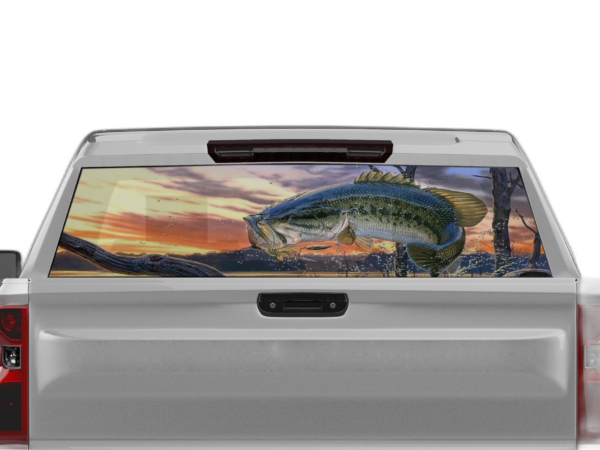 Largemouth bass perforated rear window decal graphics compatible with Chevrolet Silverado