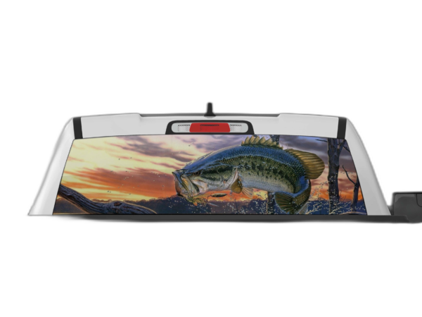 Largemouth bass perforated rear window decal graphics compatible with Dodge Ram