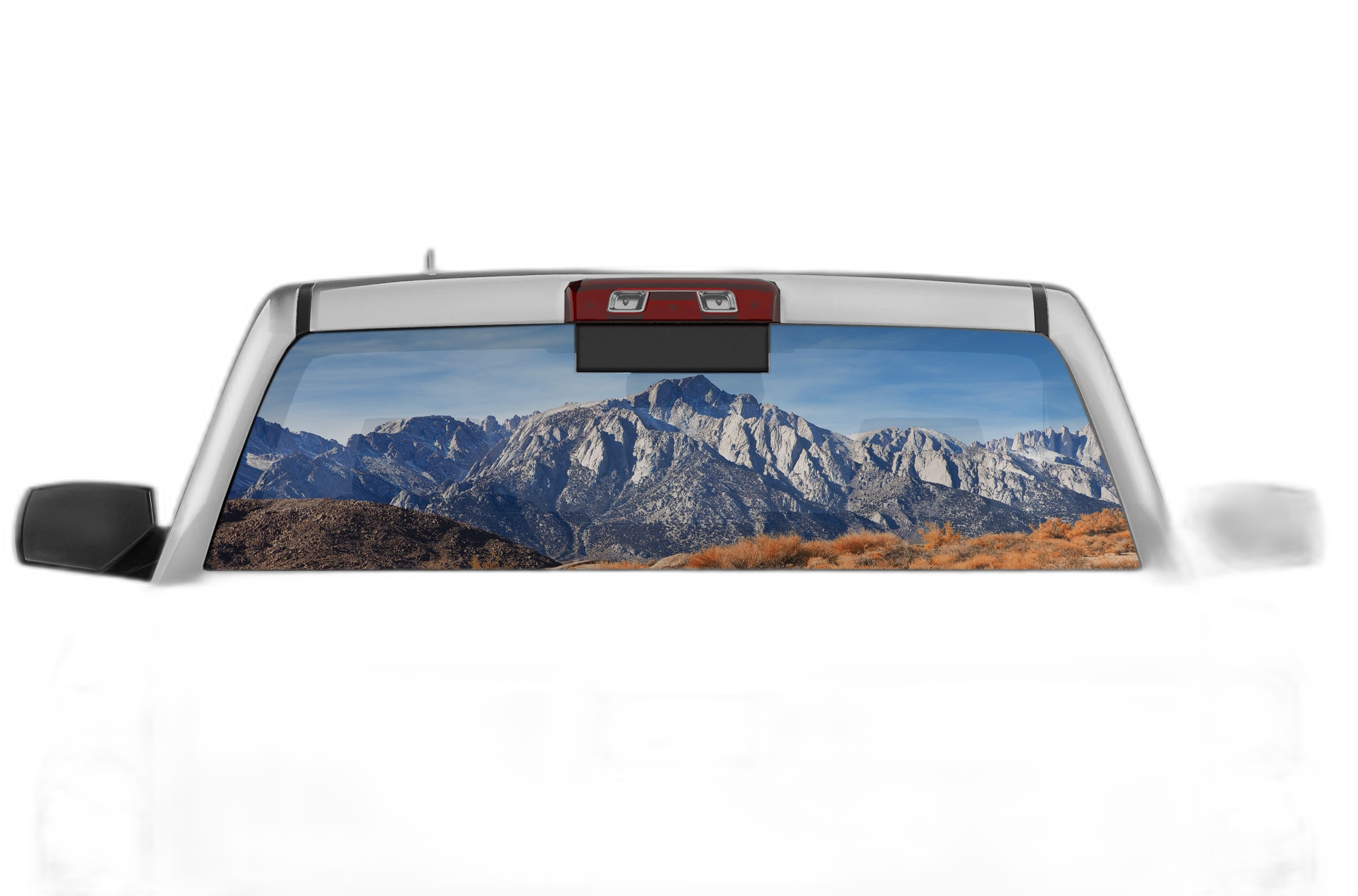 Mountain perforated rear window decal graphics compatible with Chevrolet Silverado 2014-2018