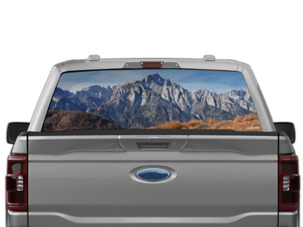 Mountain perforated rear window decal graphics compatible with Ford F150