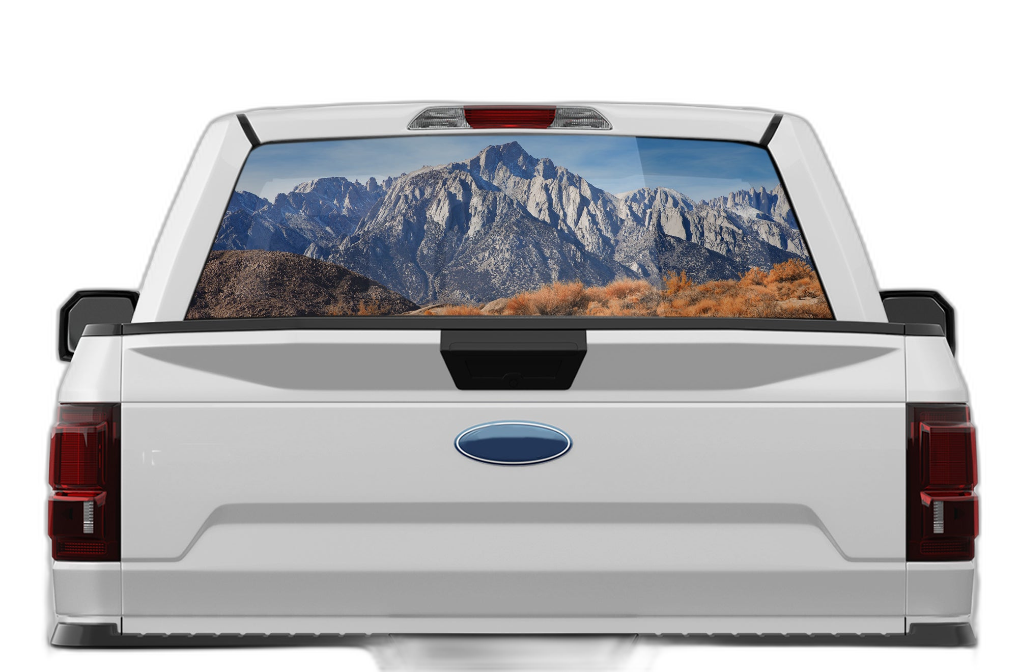 Mountain perforated rear window decal graphics compatible with Ford F150 2015-2020