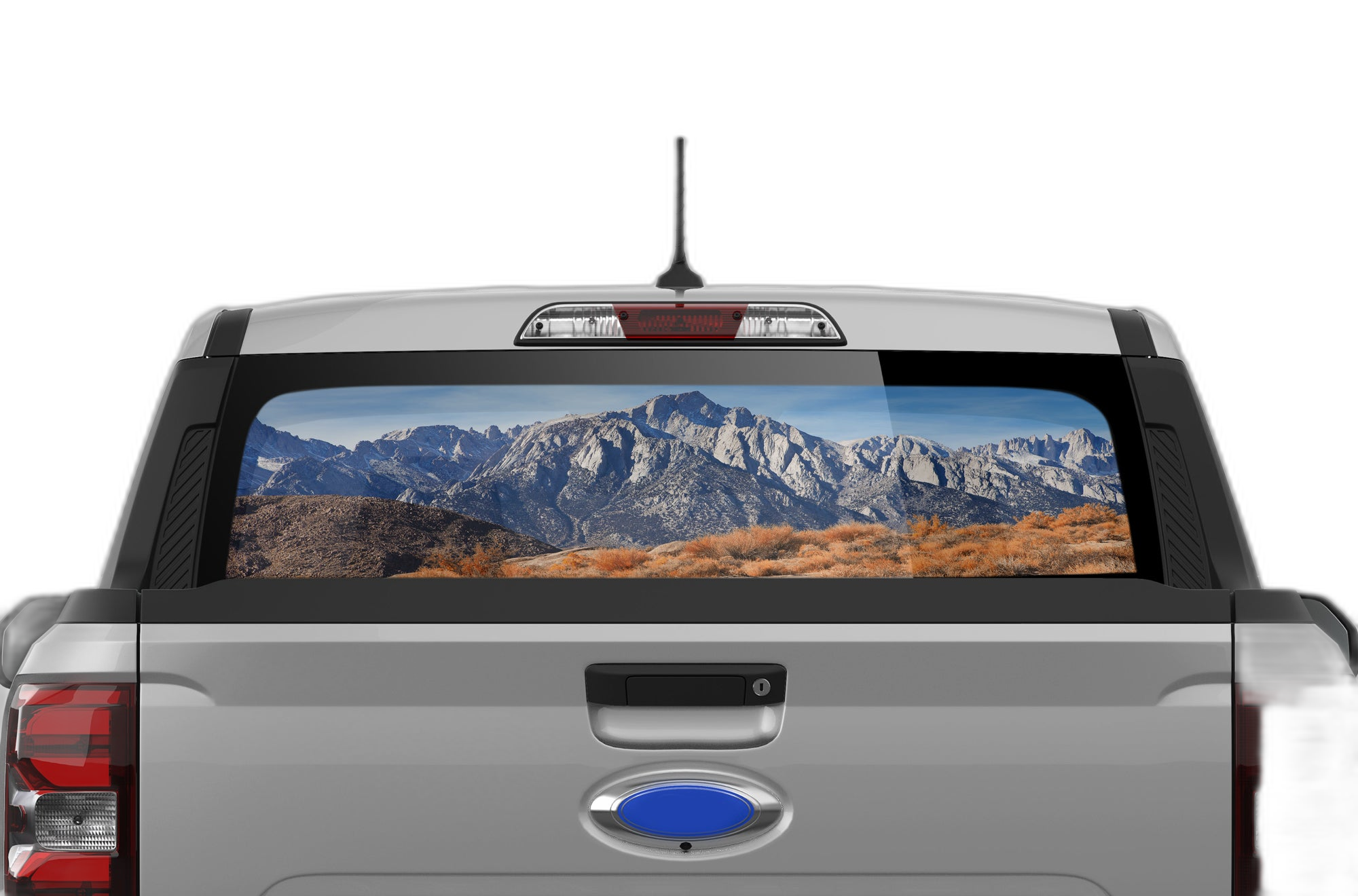 Mountain perforated rear window decal graphics compatible with Ford Maverick