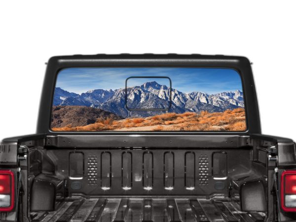 Mountain perforated rear window decal graphics compatible with Jeep Gladiator JT