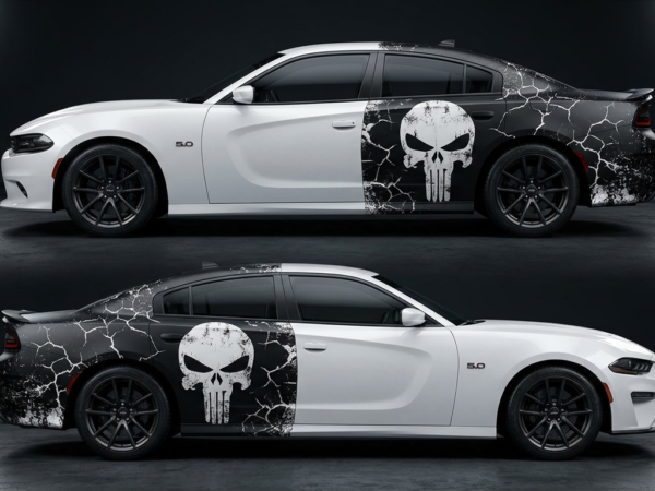 💀⚫ Punisher Crack Pattern Car Wrap