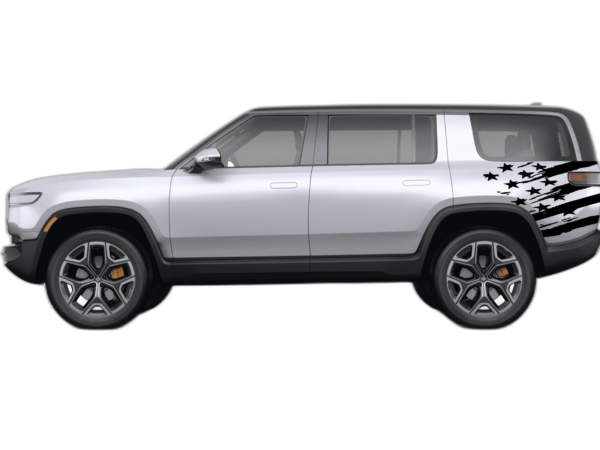 Side back shredded US flag graphics decals compatible with Rivian R1S