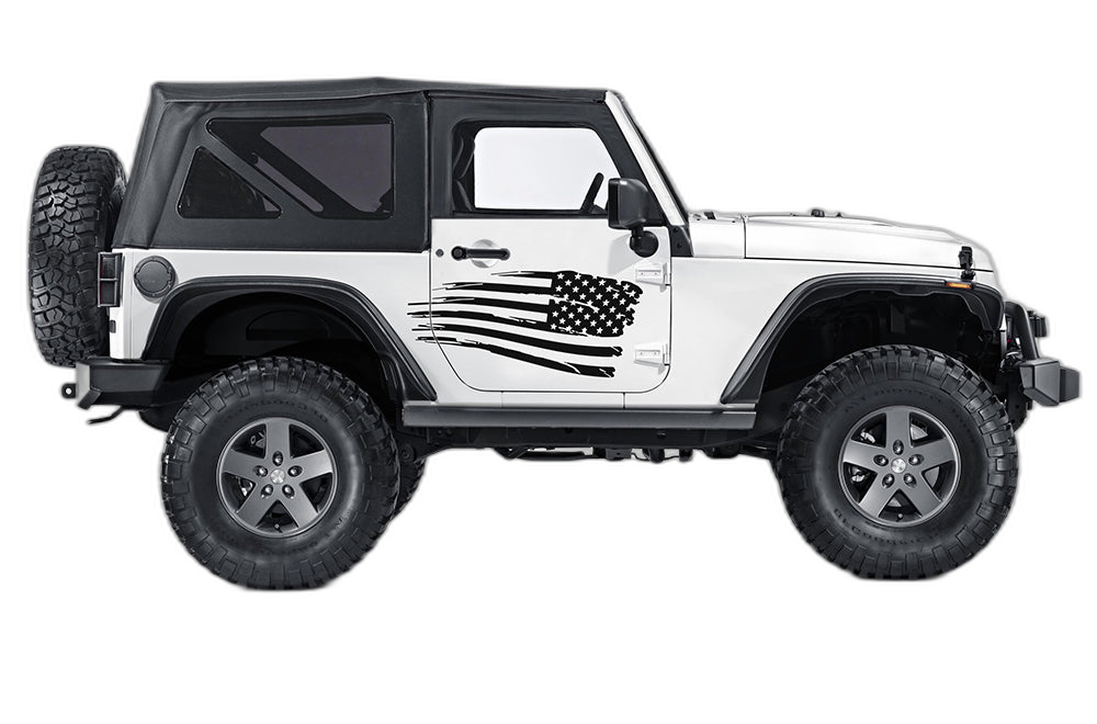 Side tattered US decals graphics compatible with Jeep Wrangler JK 2 doors