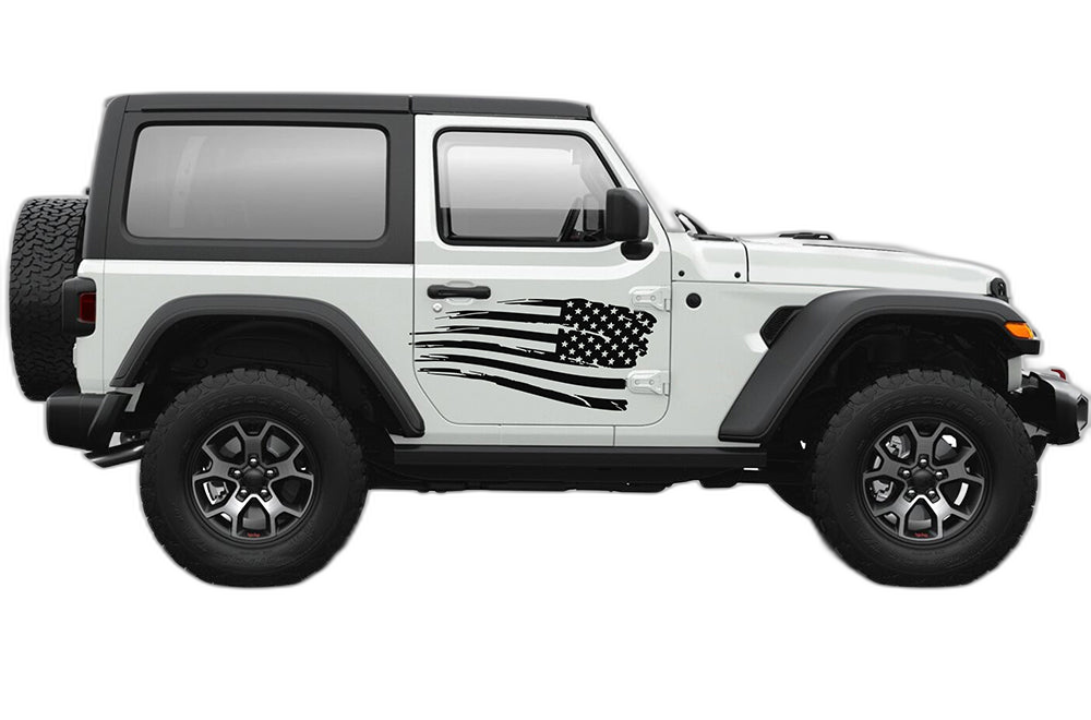 Side tattered US flag graphics decals compatible with Jeep Wrangler JL 2 doors