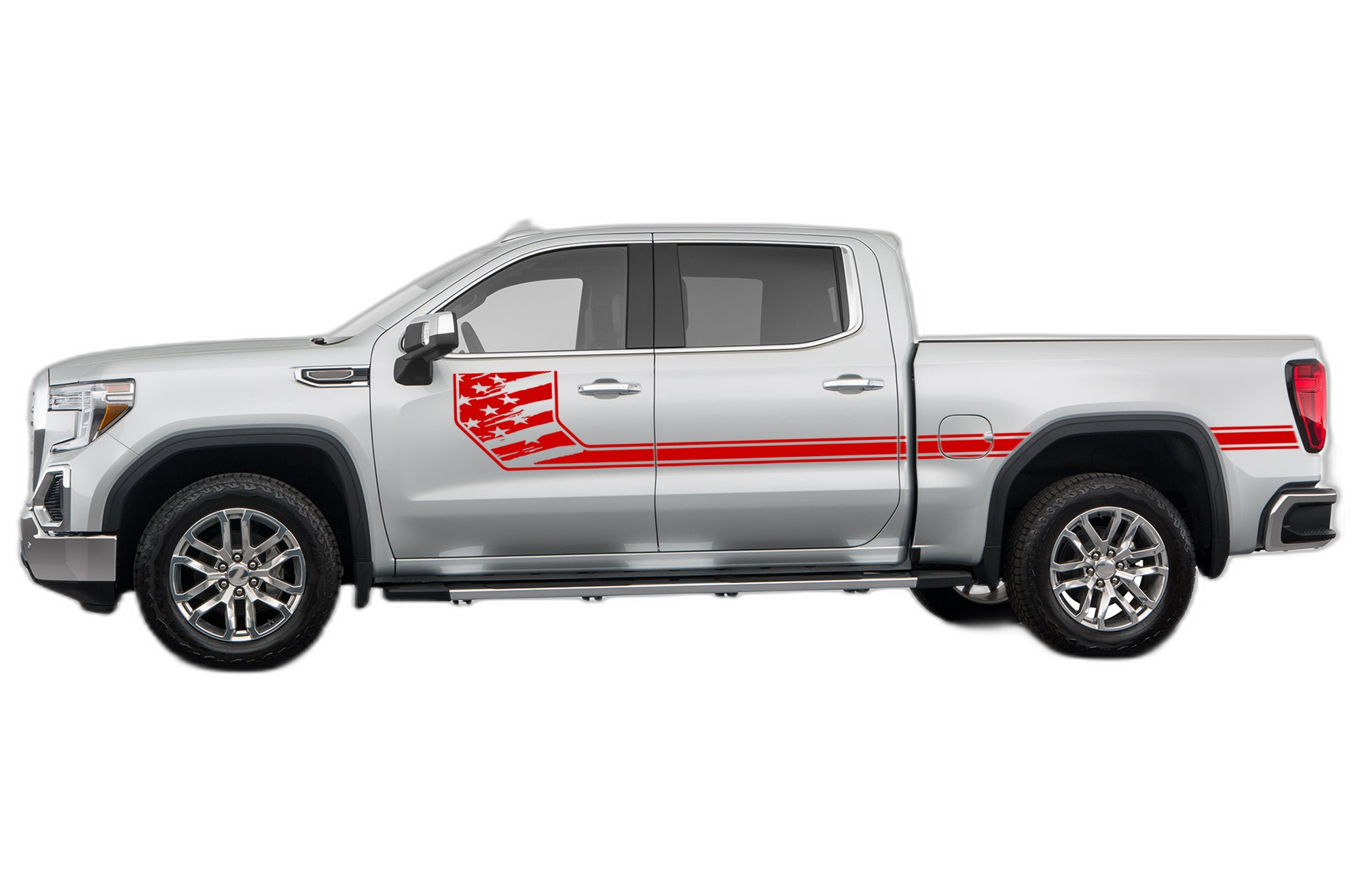 Side line US flag stripes decals graphics compatible with GMC Sierra