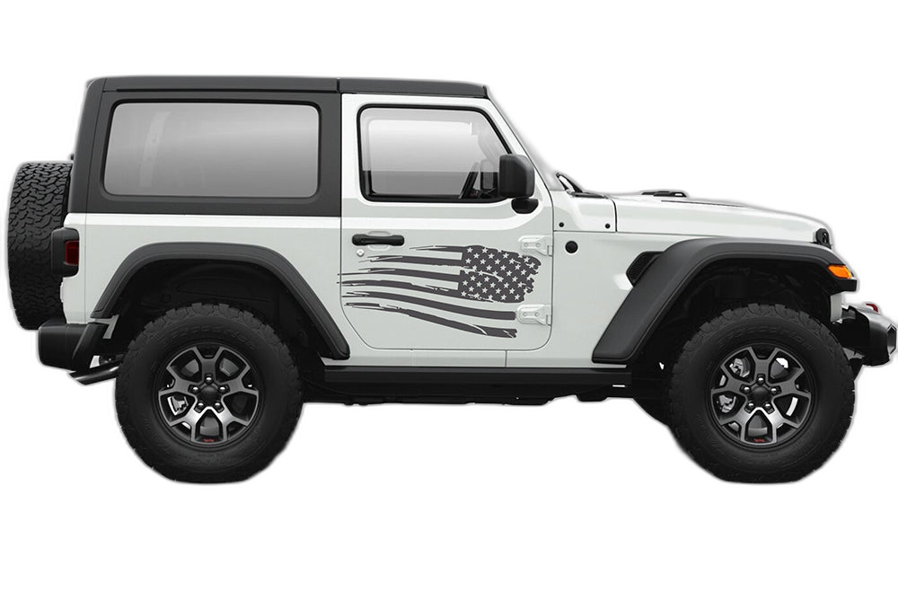 Side tattered US flag graphics decals compatible with Jeep Wrangler JL 2 doors - Image 2