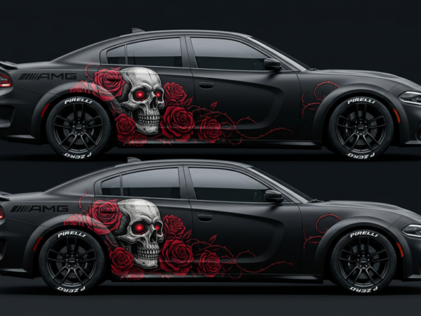 🌹💀 Skull & Roses Car Wrap - Dark Romance