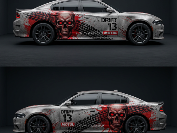 💀⚙️ Skull & Saw Blade Car Wrap - Industrial Power