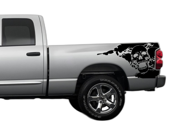 Skull side bed decals graphics compatible with Dodge Ram 2002-2008